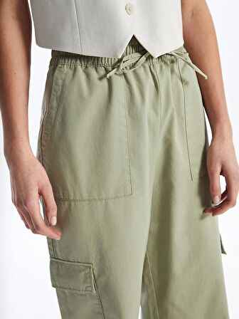Beli Lastikli Düz Gabardin Kadın Kargo Pantolon