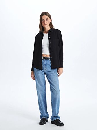 Düz Uzun Kollu Müslin Kadın Gömlek