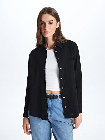 Düz Uzun Kollu Müslin Kadın Gömlek