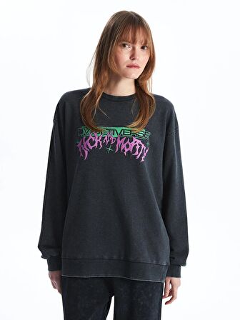 Bisiklet Yaka Rick and Morty Baskılı Uzun Kollu Oversize Kadın Sweatshirt