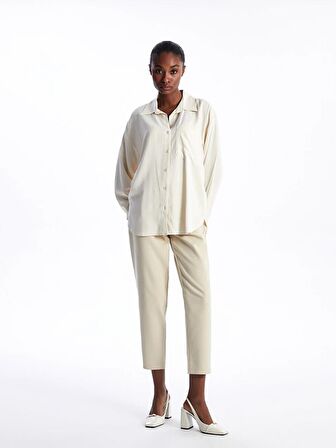Düz Oversize Keten Karışımlı Kadın Gömlek
