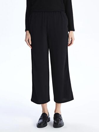 Beli Lastikli Düz Geniş Paça Kadın Pantolon
