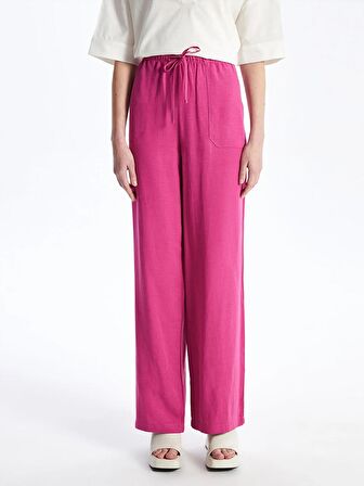 Beli Lastikli Düz Keten Karışımlı Kadın Pantolon