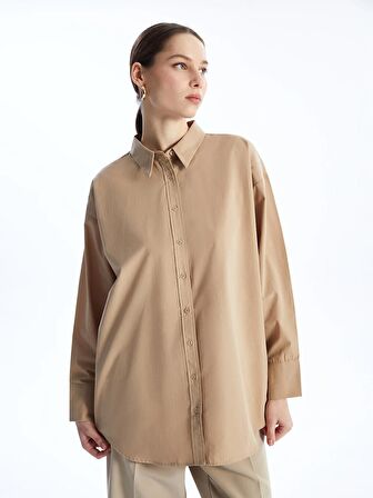 Düz Uzun Kollu Poplin Kadın Gömlek Tunik
