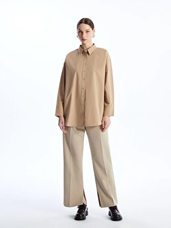 Düz Uzun Kollu Poplin Kadın Gömlek Tunik