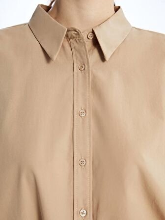 Düz Uzun Kollu Poplin Kadın Gömlek Tunik