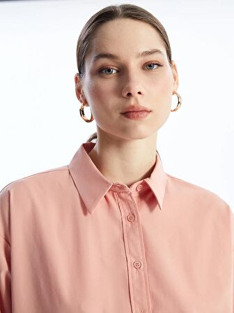 Düz Uzun Kollu Poplin Kadın Gömlek Tunik