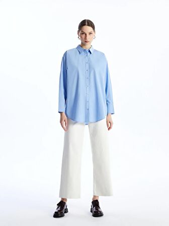 Düz Uzun Kollu Poplin Kadın Gömlek Tunik