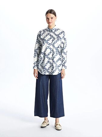 Desenli Uzun Kollu Saten Kadın Gömlek Tunik