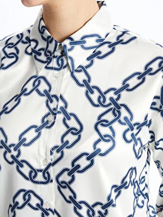 Desenli Uzun Kollu Saten Kadın Gömlek Tunik