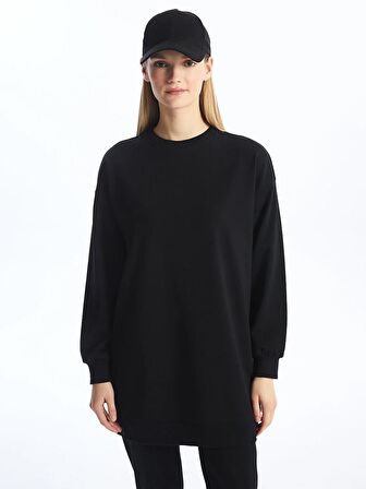 Bisiklet Yaka Düz Uzun Kollu Kadın Sweatshirt Tunik