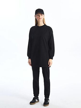 Bisiklet Yaka Düz Uzun Kollu Kadın Sweatshirt Tunik