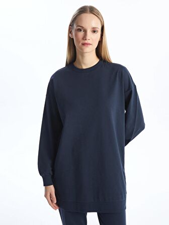 Bisiklet Yaka Düz Uzun Kollu Kadın Sweatshirt Tunik