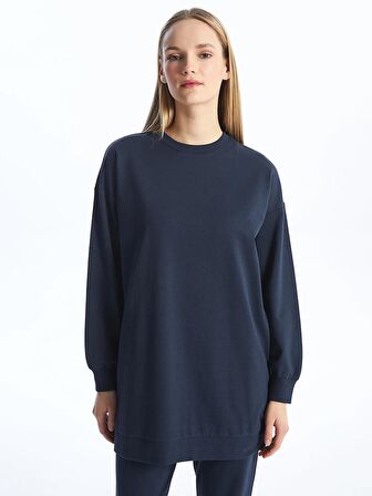 Bisiklet Yaka Düz Uzun Kollu Kadın Sweatshirt Tunik