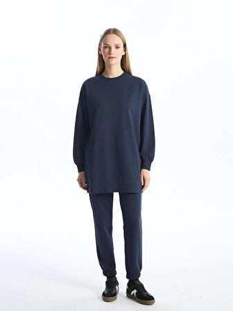 Bisiklet Yaka Düz Uzun Kollu Kadın Sweatshirt Tunik