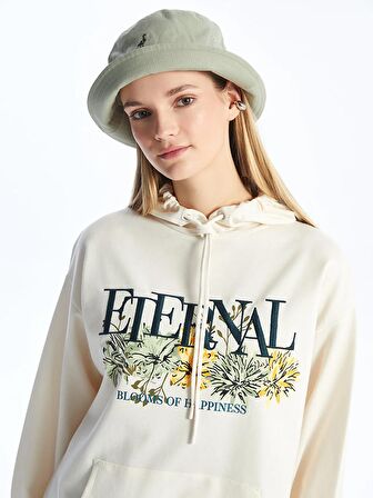 Kapüşonlu Baskılı Oversize Kadın Sweatshirt Tunik