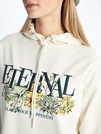 Kapüşonlu Baskılı Oversize Kadın Sweatshirt Tunik