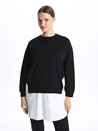 Bisiklet Yaka Düz Oversize Kadın Sweatshirt Tunik
