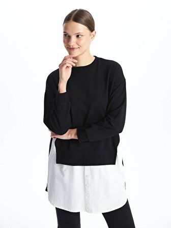 Bisiklet Yaka Düz Oversize Kadın Sweatshirt Tunik