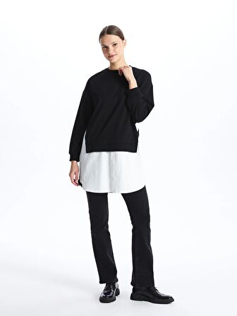 Bisiklet Yaka Düz Oversize Kadın Sweatshirt Tunik