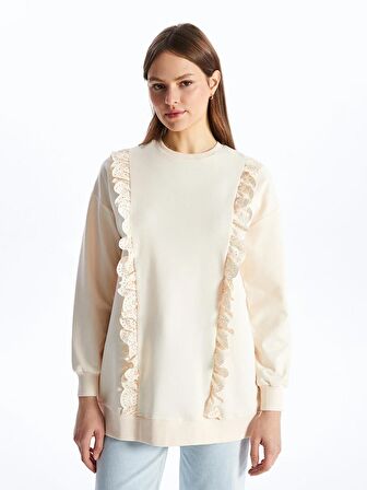 Bisiklet Yaka Nakışlı Uzun Kollu Kadın Sweatshirt Tunik