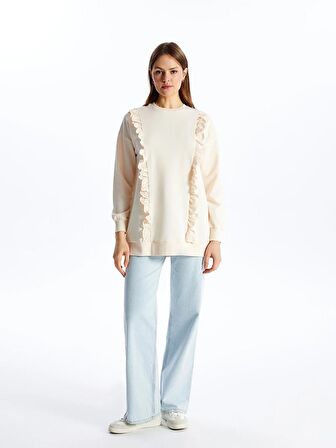 Bisiklet Yaka Nakışlı Uzun Kollu Kadın Sweatshirt Tunik