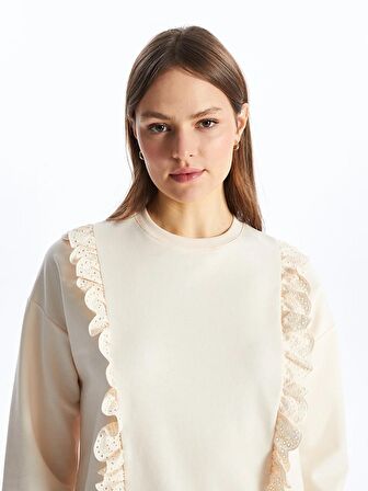 Bisiklet Yaka Nakışlı Uzun Kollu Kadın Sweatshirt Tunik