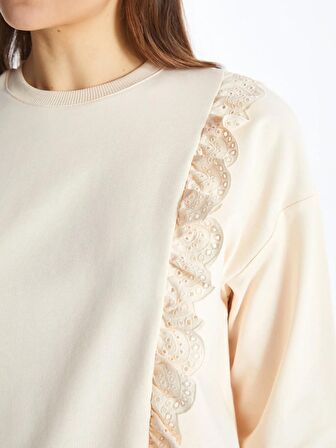 Bisiklet Yaka Nakışlı Uzun Kollu Kadın Sweatshirt Tunik