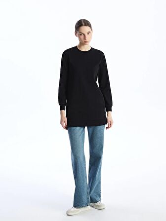 Bisiklet Yaka Düz Uzun Kollu Kadın Sweatshirt Tunik