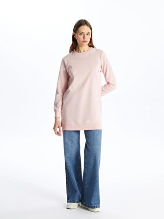 Bisiklet Yaka Düz Uzun Kollu Kadın Sweatshirt Tunik