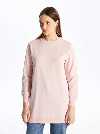 Bisiklet Yaka Düz Uzun Kollu Kadın Sweatshirt Tunik