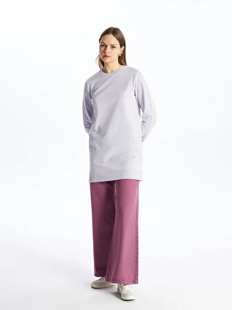 Bisiklet Yaka Düz Uzun Kollu Kadın Sweatshirt Tunik