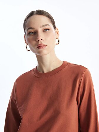 Bisiklet Yaka Düz Uzun Kollu Kadın Sweatshirt Tunik