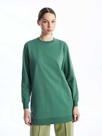 Bisiklet Yaka Düz Uzun Kollu Kadın Sweatshirt Tunik