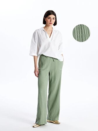 Beli Lastikli Geniş Paça Kadın Pantolon