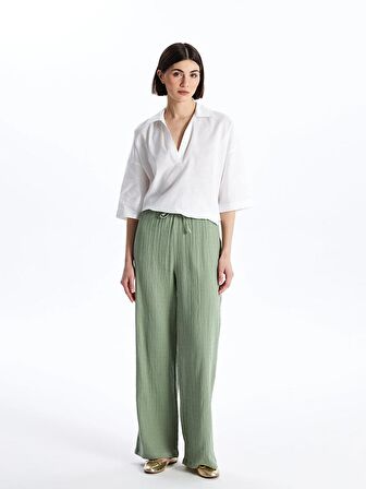 Beli Lastikli Geniş Paça Kadın Pantolon