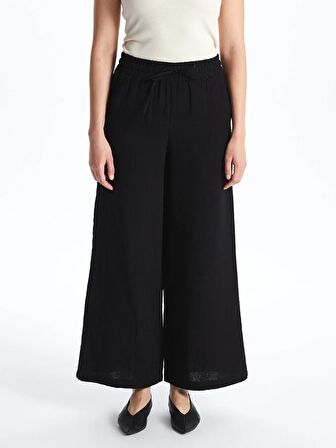 Beli Lastikli Rahat Kalıp Müslin Kadın Pantolon