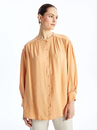 Bisiklet Yaka Düz Uzun Kollu Oversize Kadın Gömlek Tunik