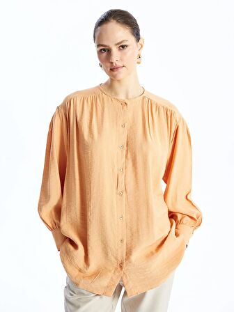 Bisiklet Yaka Düz Uzun Kollu Oversize Kadın Gömlek Tunik