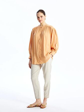 Bisiklet Yaka Düz Uzun Kollu Oversize Kadın Gömlek Tunik