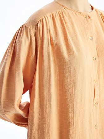 Bisiklet Yaka Düz Uzun Kollu Oversize Kadın Gömlek Tunik