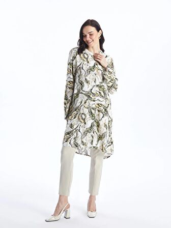 Hakim Yaka Desenli Uzun Kollu Kadın Gömlek Tunik