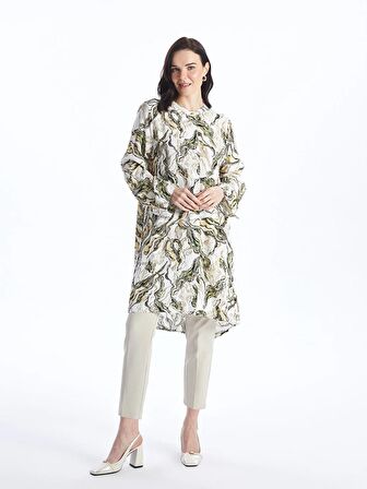 Hakim Yaka Desenli Uzun Kollu Kadın Gömlek Tunik