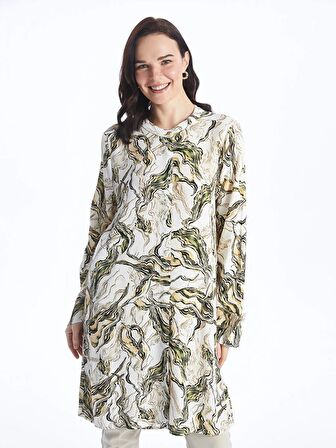 Hakim Yaka Desenli Uzun Kollu Kadın Gömlek Tunik