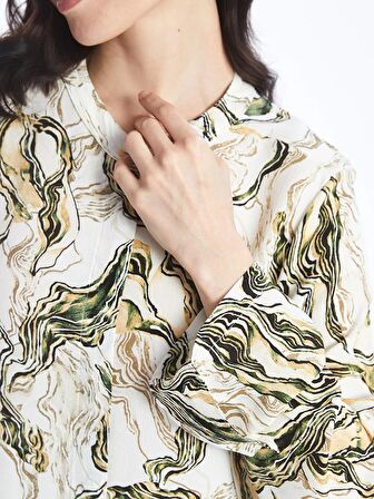 Hakim Yaka Desenli Uzun Kollu Kadın Gömlek Tunik