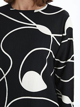 Bisiklet Yaka Desenli Kadın Sweatshirt Tunik