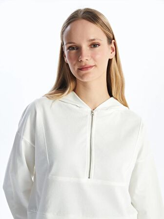Kapüşonlu Düz Uzun Kollu Oversize Kadın Sweatshirt Tunik