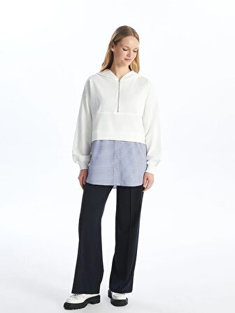 Kapüşonlu Düz Uzun Kollu Oversize Kadın Sweatshirt Tunik