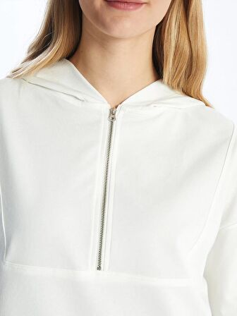 Kapüşonlu Düz Uzun Kollu Oversize Kadın Sweatshirt Tunik