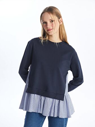 Bisiklet Yaka Düz Uzun Kollu Kadın Sweatshirt Tunik